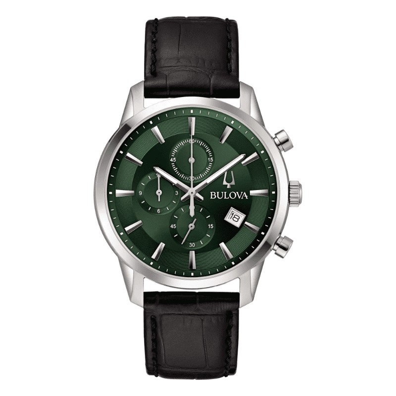 Orologio Sutton Chrono - 96B413 - verde -pelle nero