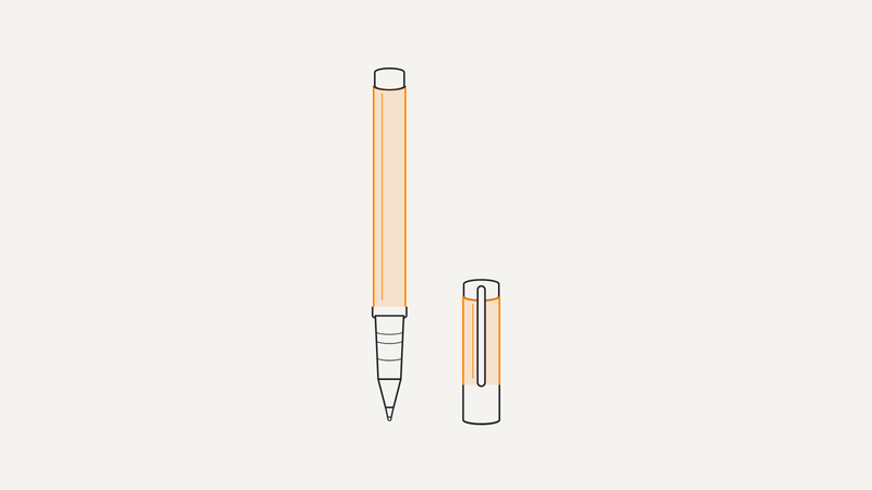 Illustrazione di una penna roller laccata arancio con cappuccio – Gioielleria Scaduto