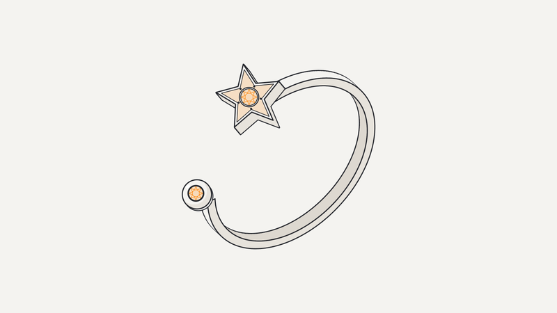Illustrazione di anello regolabile aperto con stella e sfera con pietre arancio – Gioielleria Scaduto