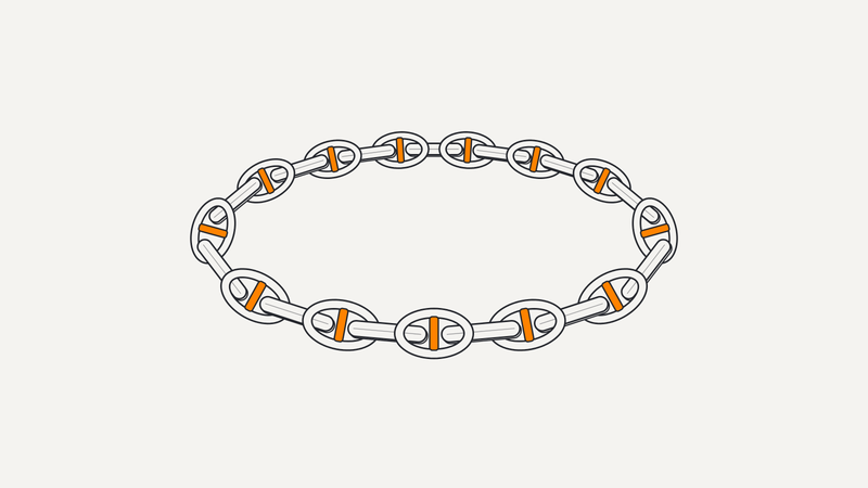 Illustrazione di un bracciale a catena maglia marina con barrette arancio – Gioielleria Scaduto