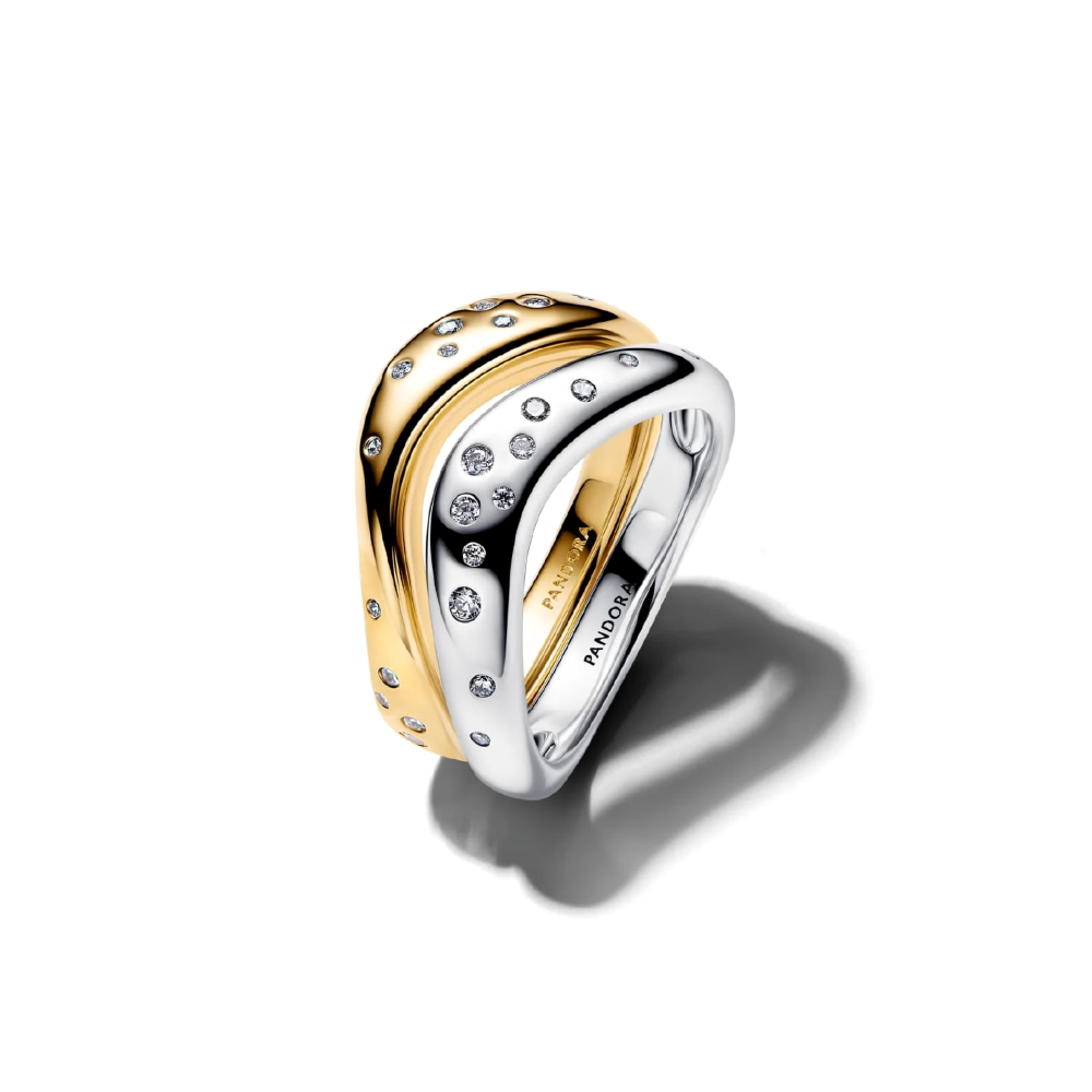 Anello Linea Sinuosa Divisibile Bicolore con Pietre Luminose