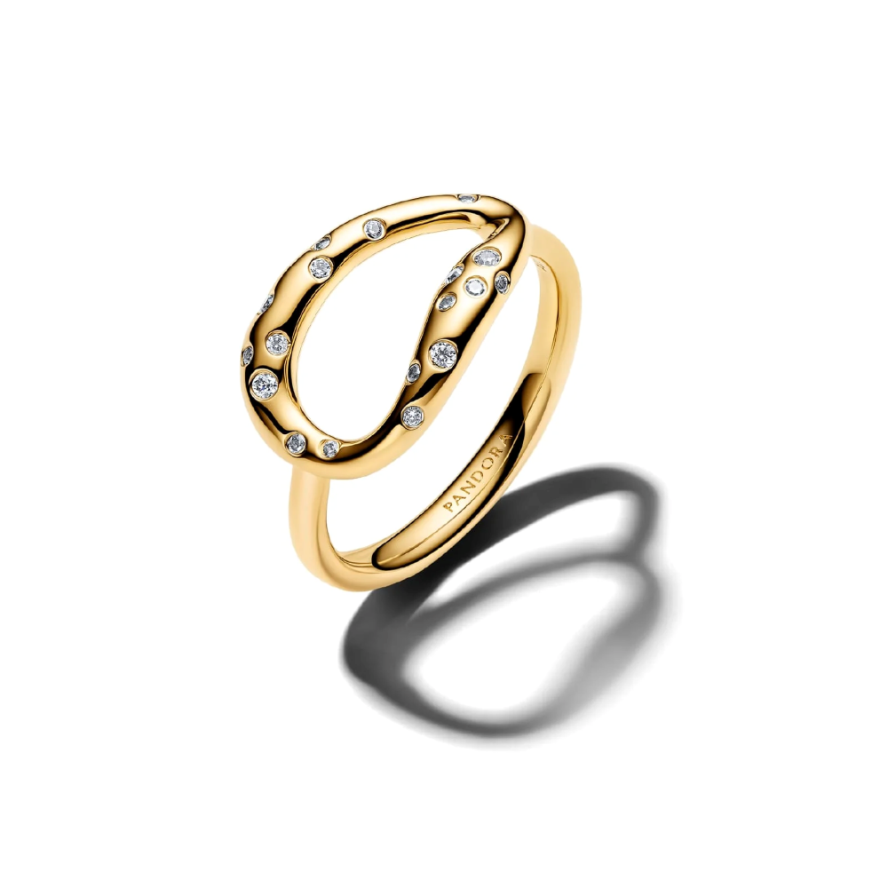 Anello Ovale Linea Sinuosa con Pietre Luminose