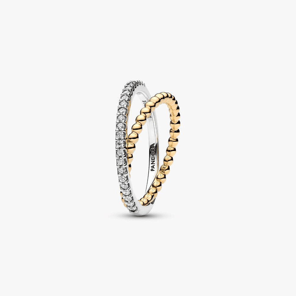 Anello Fascia Intrecciata Sfere e Pavé