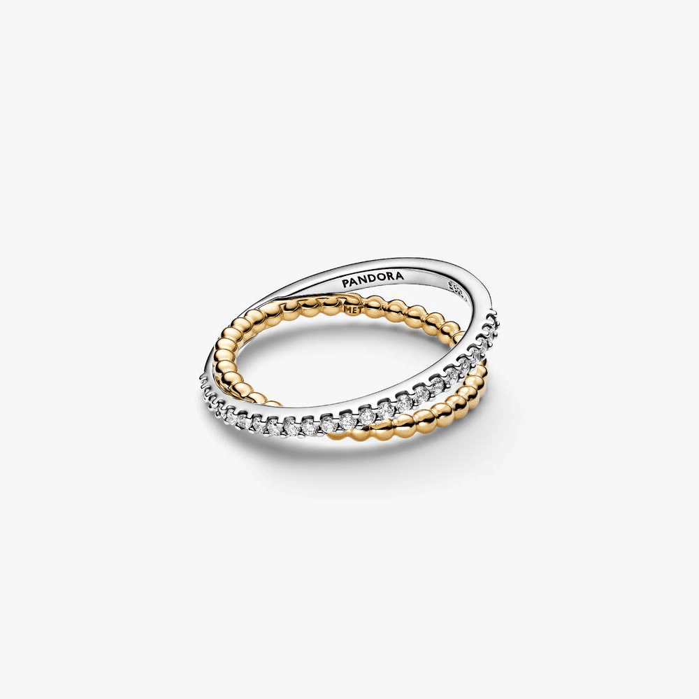 Anello Fascia Intrecciata Sfere e Pavé