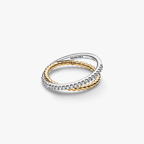 Anello Fascia Intrecciata Sfere e Pavé
