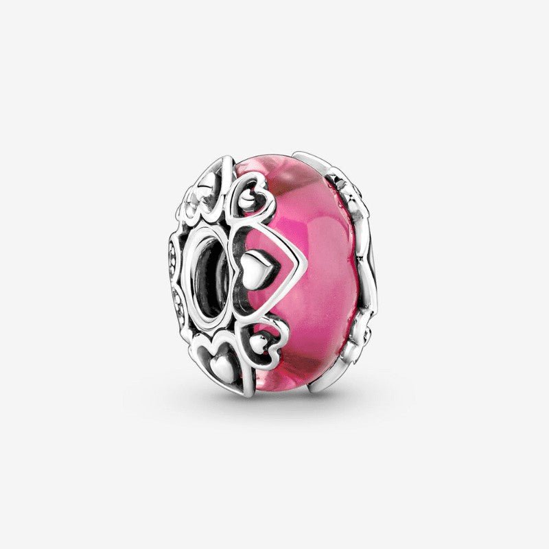 Charm Vetro di Murano Rosa con Cuori