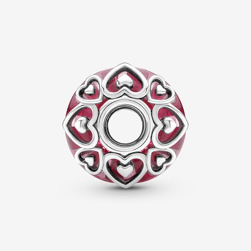 Charm Vetro di Murano Rosa con Cuori