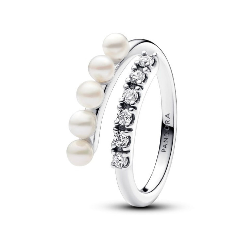 Anello Intreccio con Perle d’Acqua Dolce Coltivate e Pavè