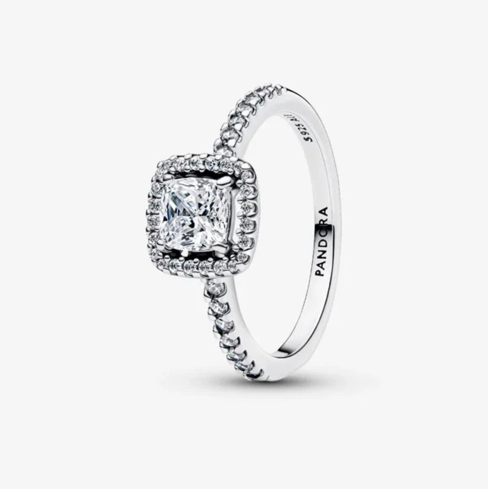 Pandora | Anello Punto Luce Quadrato e Pavè