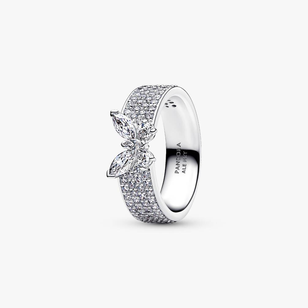 Anello Fascia Pavè con Farfalla Luminosa