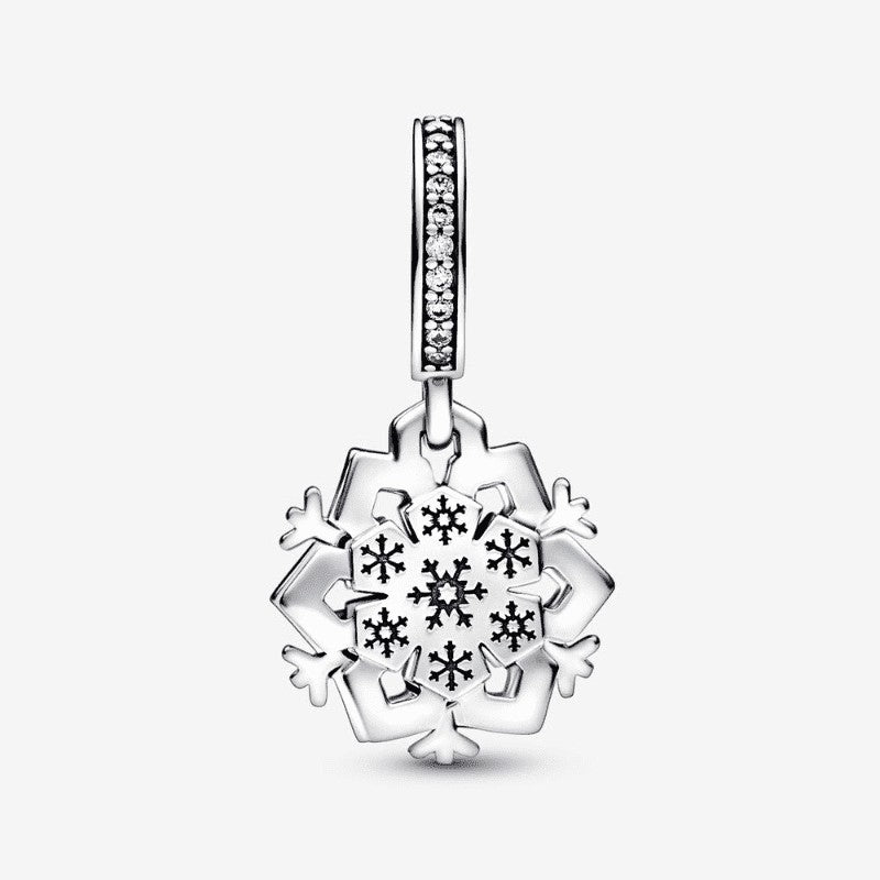 Charm Pendente Doppio Fiocco di Neve Scintillante