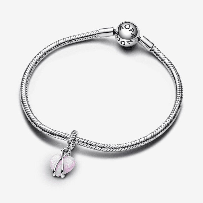 Charm Pendente Cuore di Mamma Rosa Opalescente