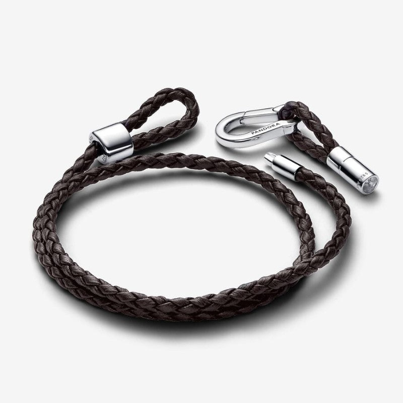 Bracciale Moments in Pelle Marrone Doppio con Chiusura a Moschettone Regolabile
