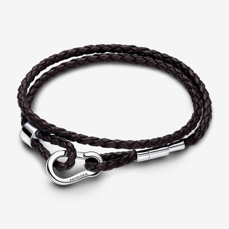 Bracciale Moments in Pelle Marrone Doppio con Chiusura a Moschettone Regolabile