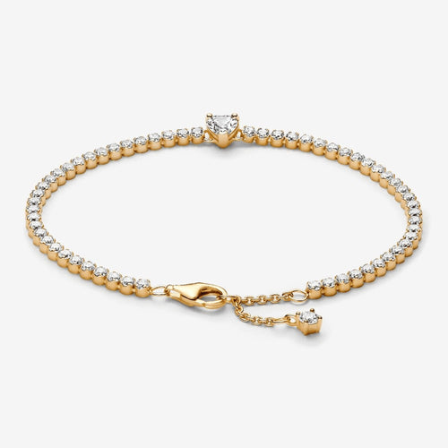 Bracciale Tennis Dorato con Cuore in Rilievo