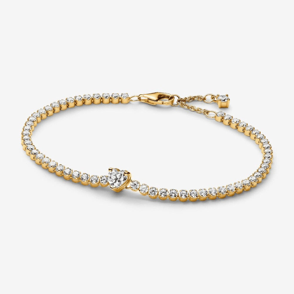 Bracciale Tennis Dorato con Cuore in Rilievo