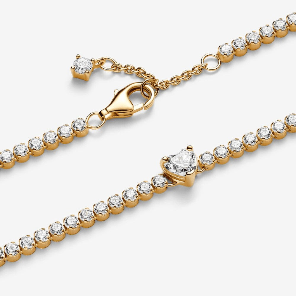 Bracciale Tennis Dorato con Cuore in Rilievo