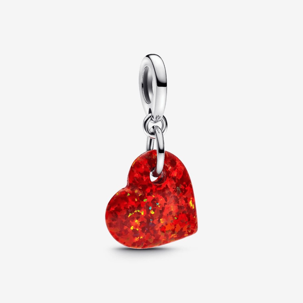 Charm Pendente Cuore Opale Rosso