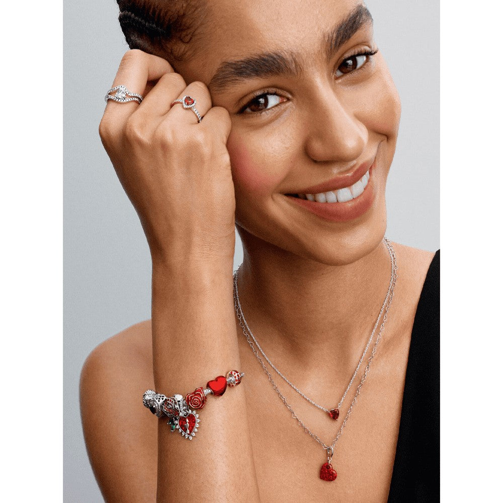 Charm Pendente Cuore Opale Rosso