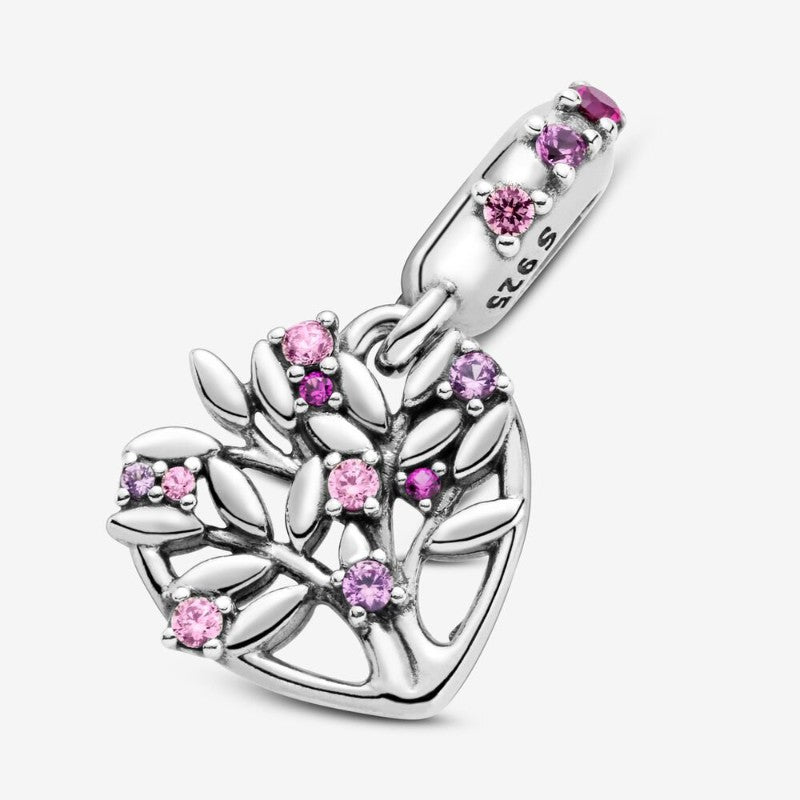 Charm Pendente Albero della famiglia Pietre rosa
