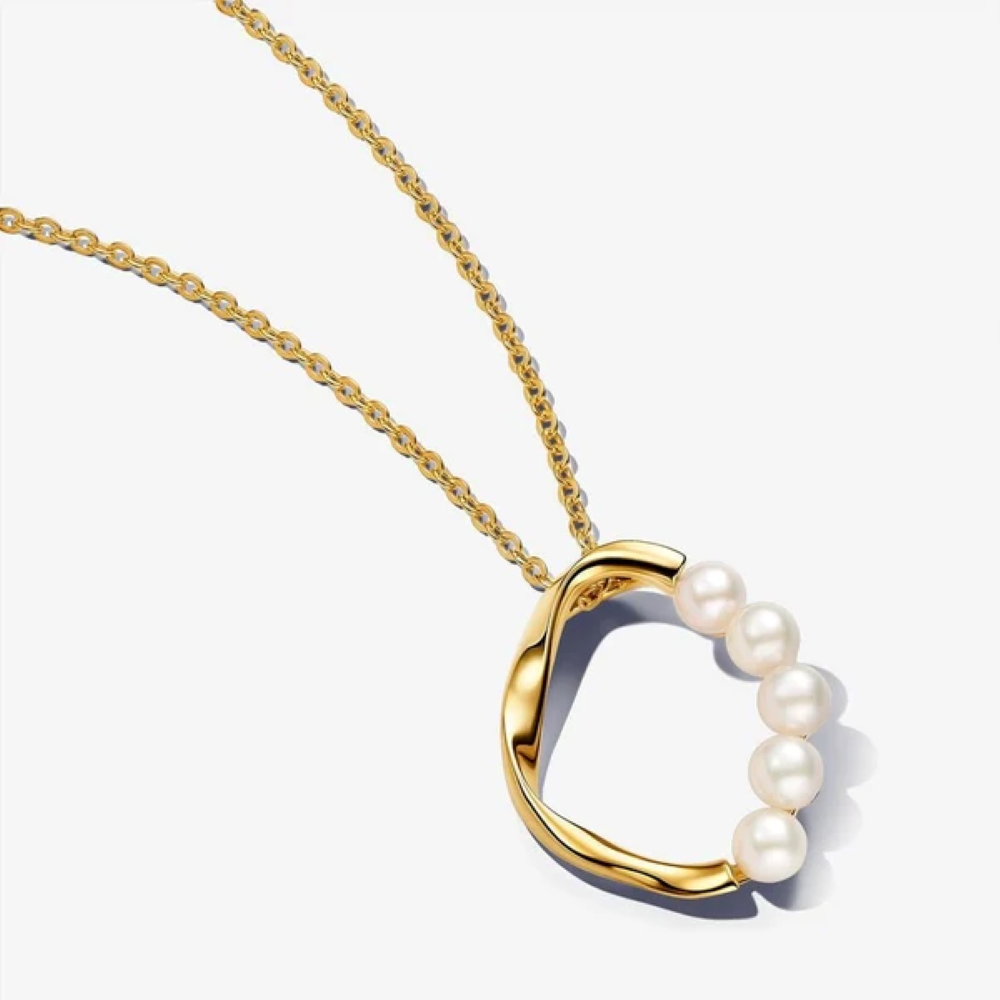 Collana Pandora Cerchio Linea Sinuosa con Perle d’Acqua Dolce Coltivate