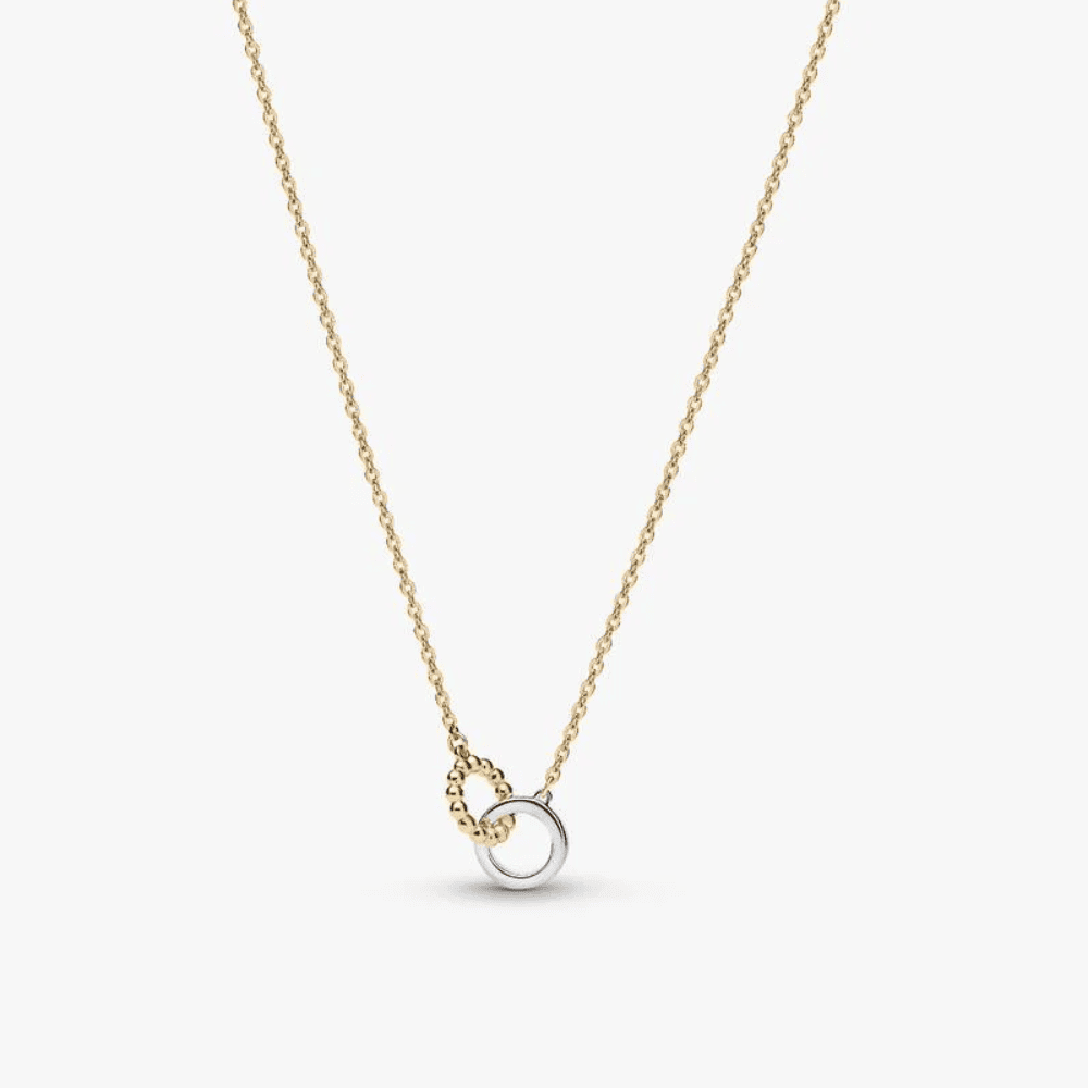 Collana Cerchi Intrecciati Sfere e Pavé