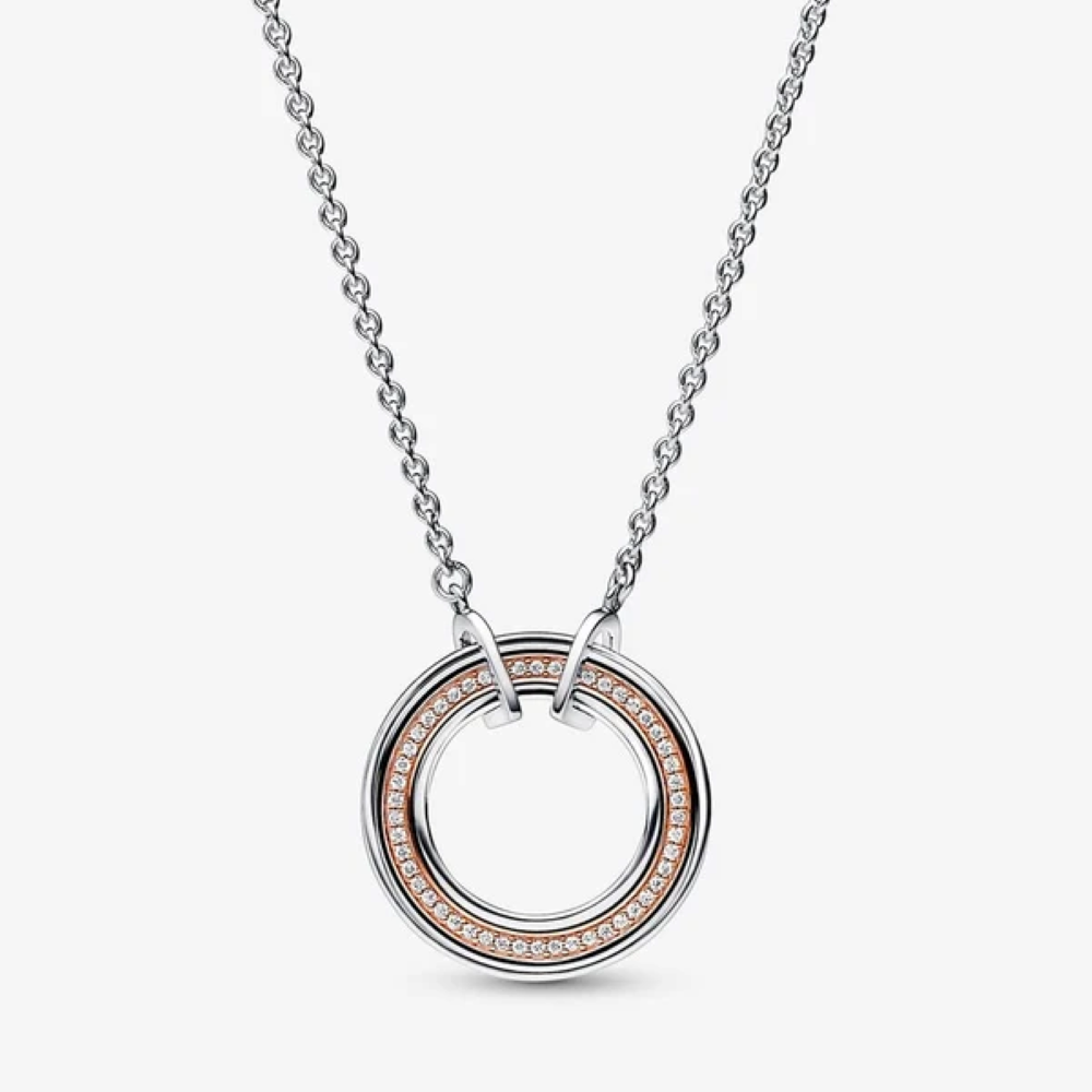 Collana Cerchio Bicolore Logo e Pavè