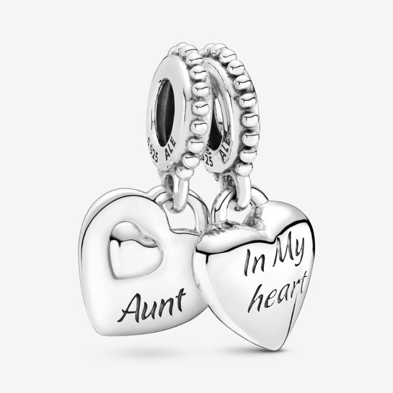Charm pendente con due cuori Zia e nipote