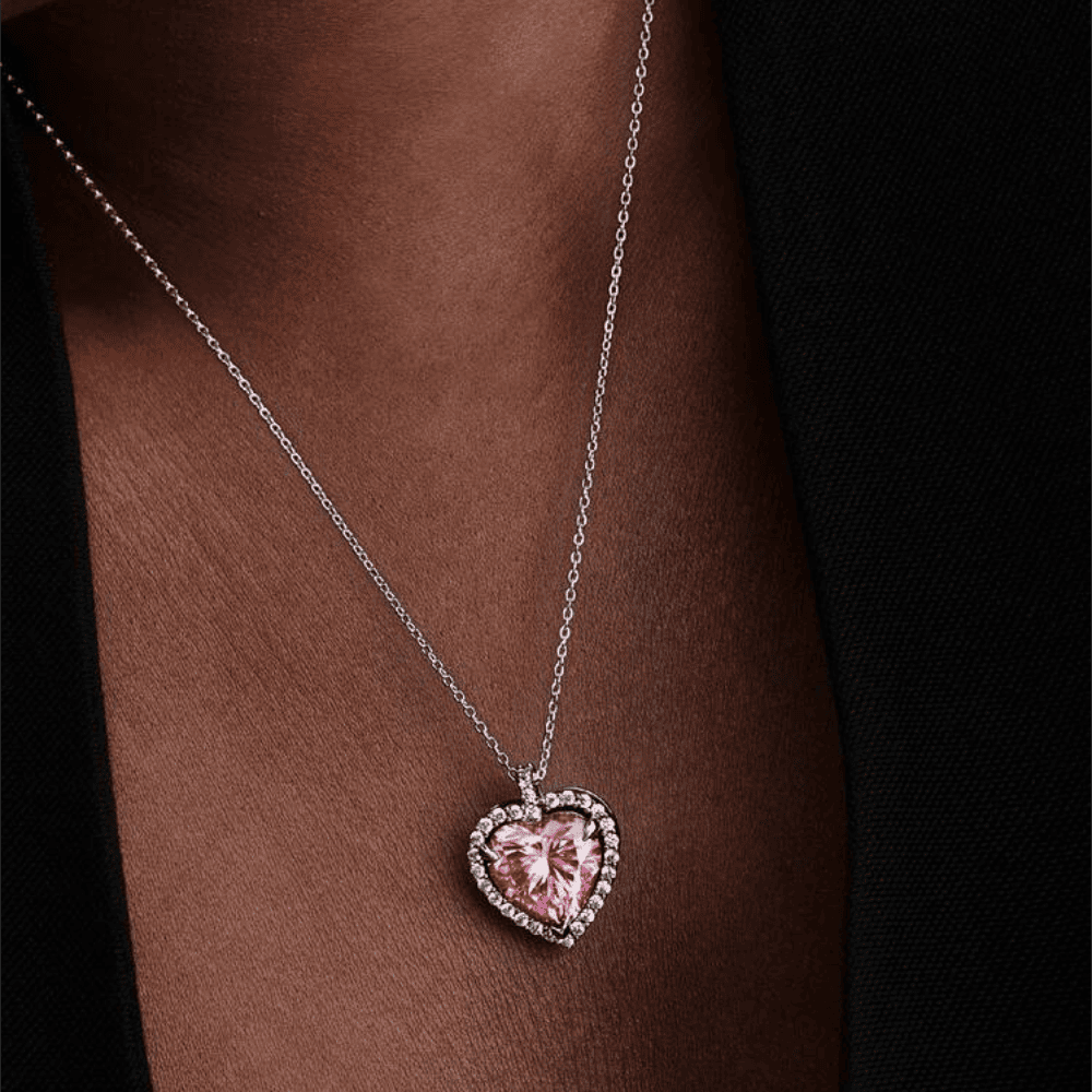 Collana Cuore in Rilievo Rosa Grande