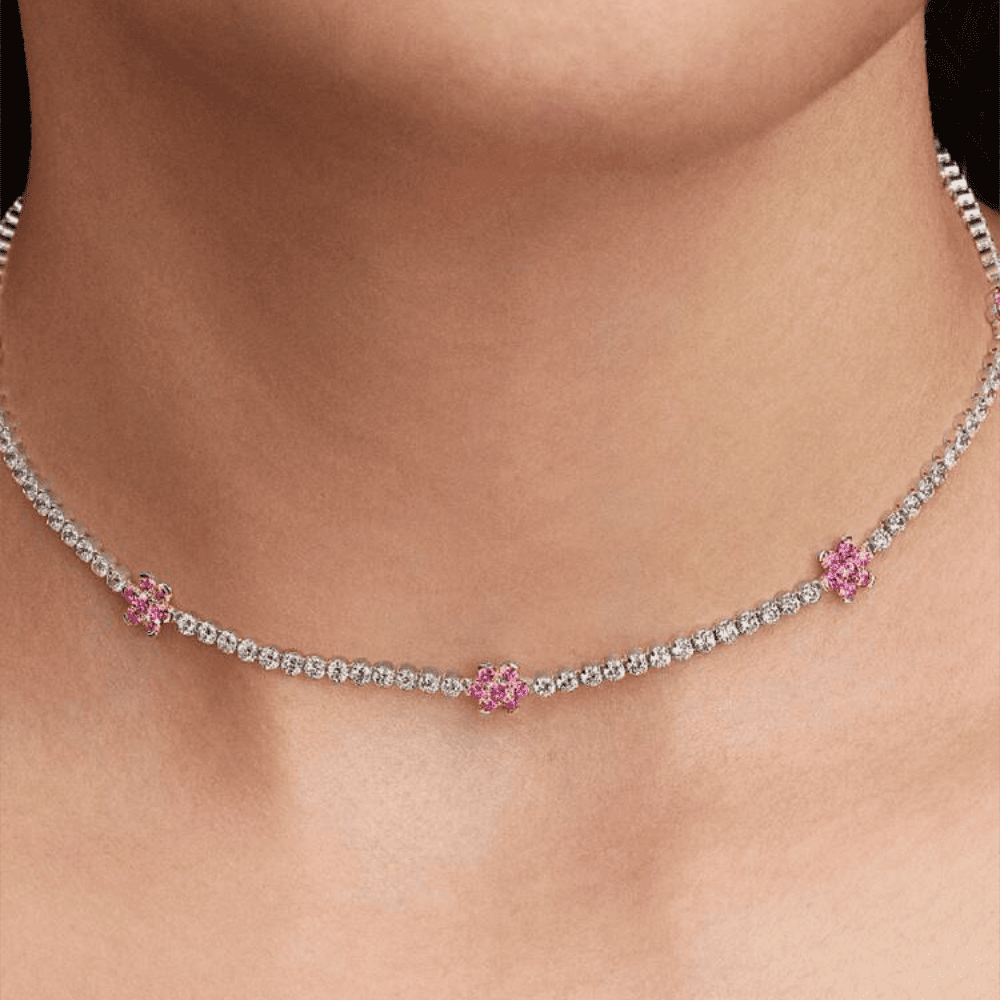 Collana Choker Fiori Rosa