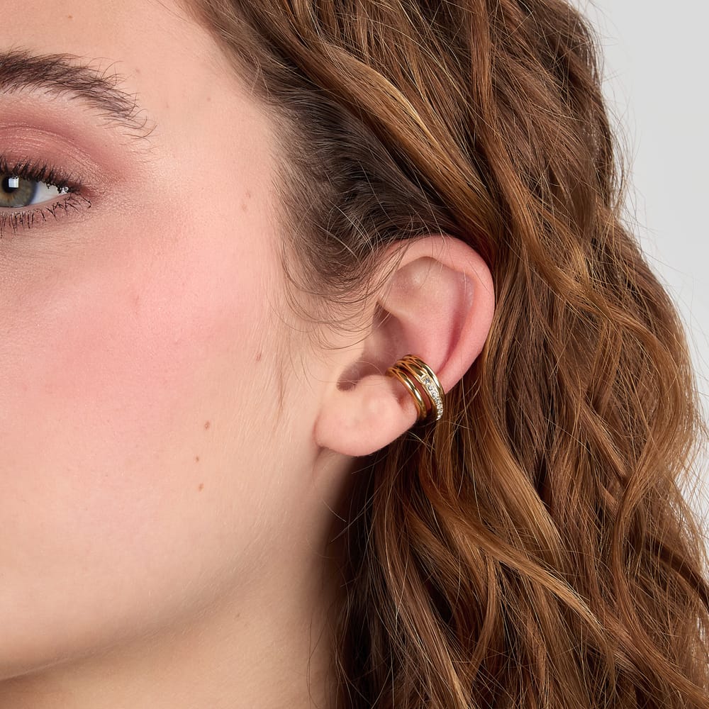 Mono Orecchino Earcuff a Cerchio in Acciaio Dorato e Cristalli Bianchi – Morellato SAUP41 indossato
