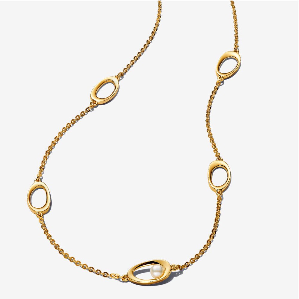 Collana Ovali Linea Sinuosa e Perla D'Acqua Dolce Coltivata