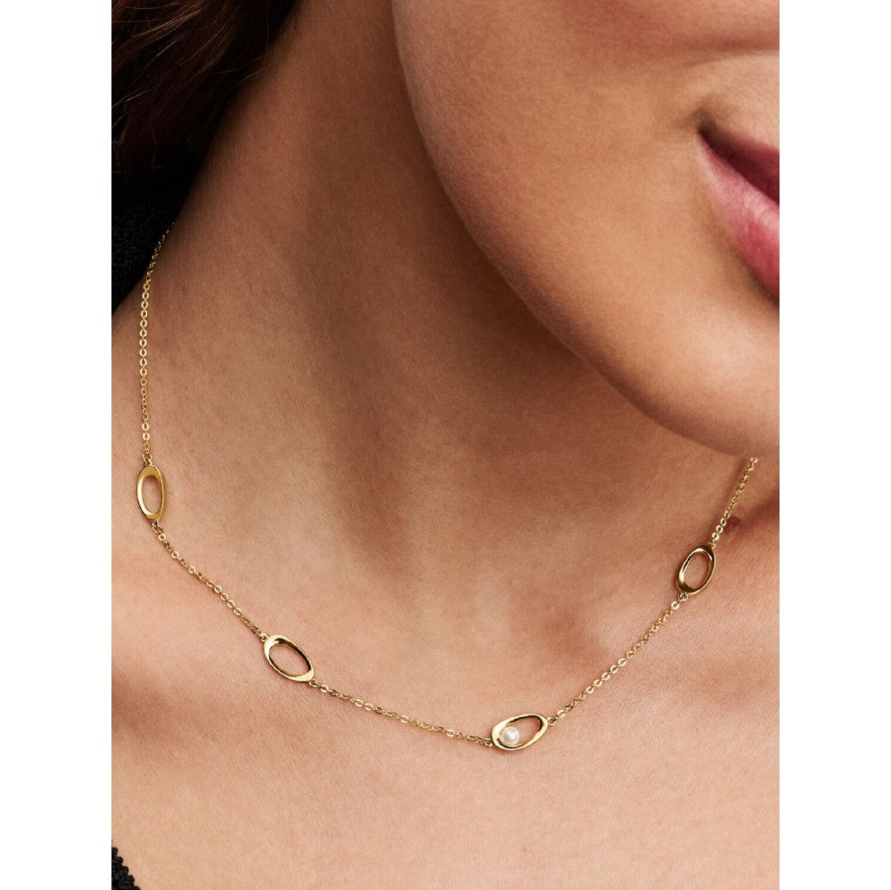 Collana Ovali Linea Sinuosa e Perla D'Acqua Dolce Coltivata