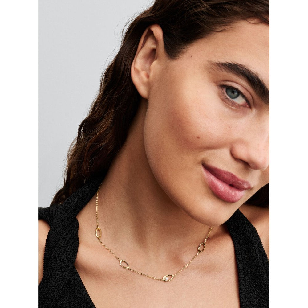 Collana Ovali Linea Sinuosa e Perla D'Acqua Dolce Coltivata