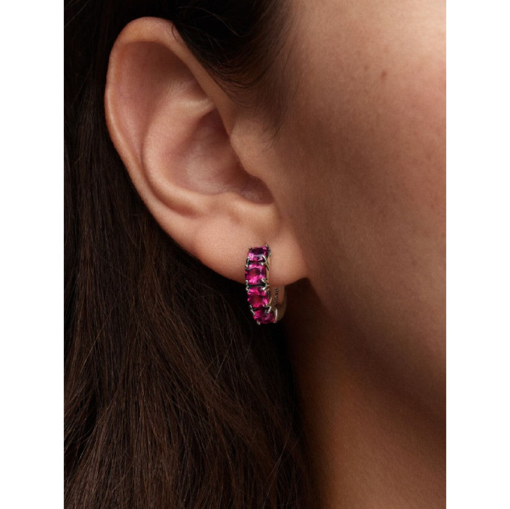 Orecchini Cerchi Cristalli Rosa Scuro