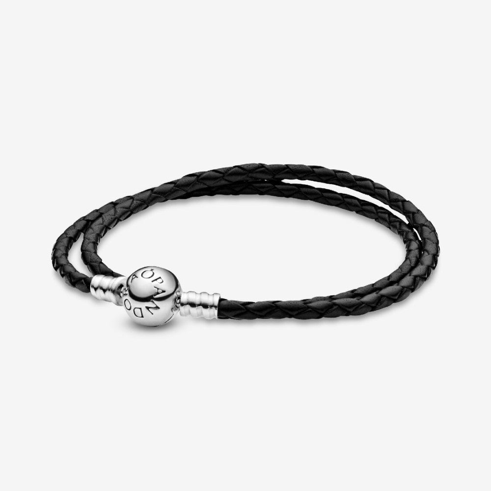 Bracciale Moments in Pelle Nero Doppio