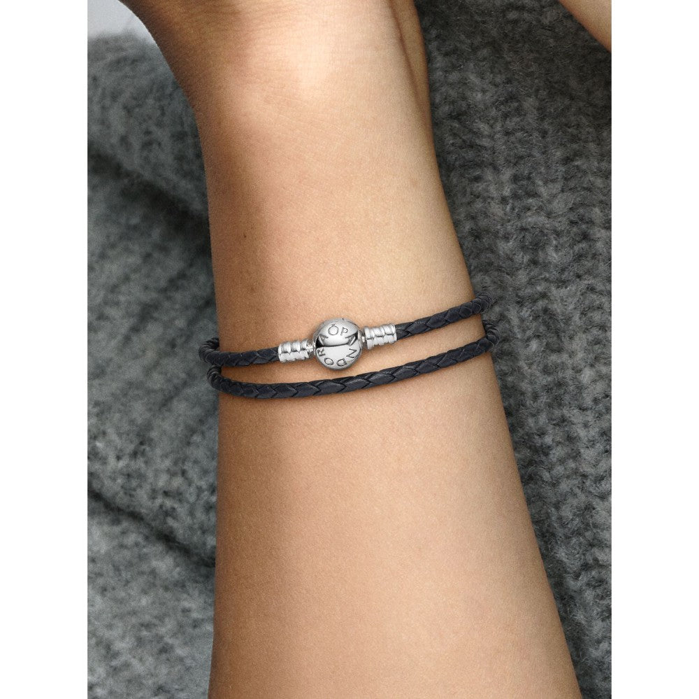 Bracciale Moments in Pelle Nero Doppio