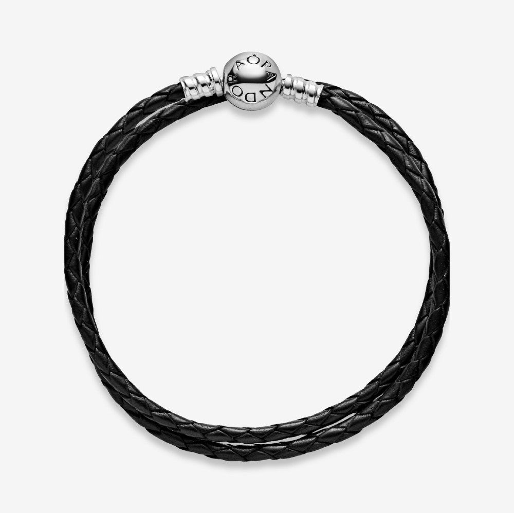 Bracciale Moments in Pelle Nero Doppio