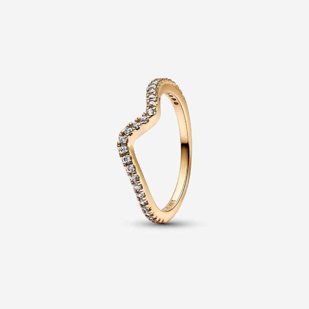 Anello Onda Pietre Luminose Dorato