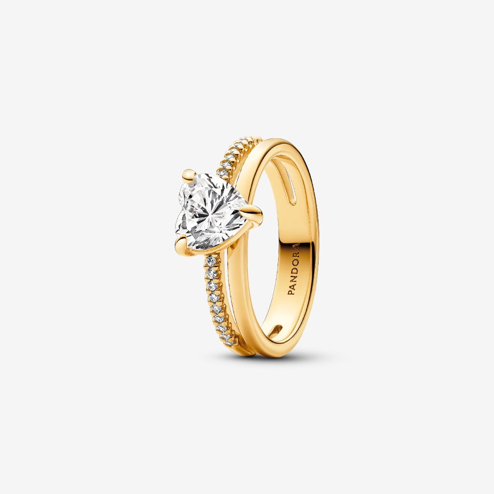 Pandora | Anello Doppia Fascia con Cuore Dorata