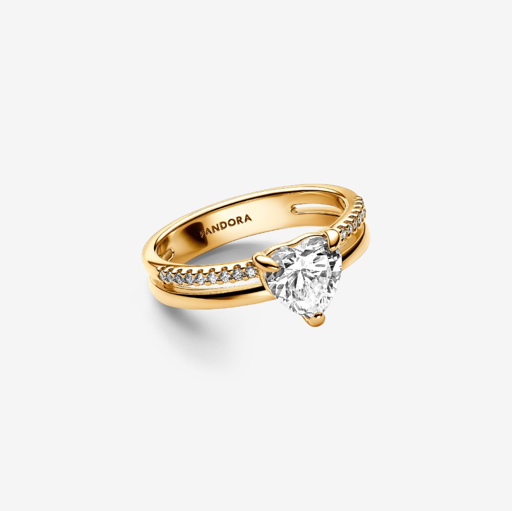 Pandora | Anello Doppia Fascia con Cuore Dorata
