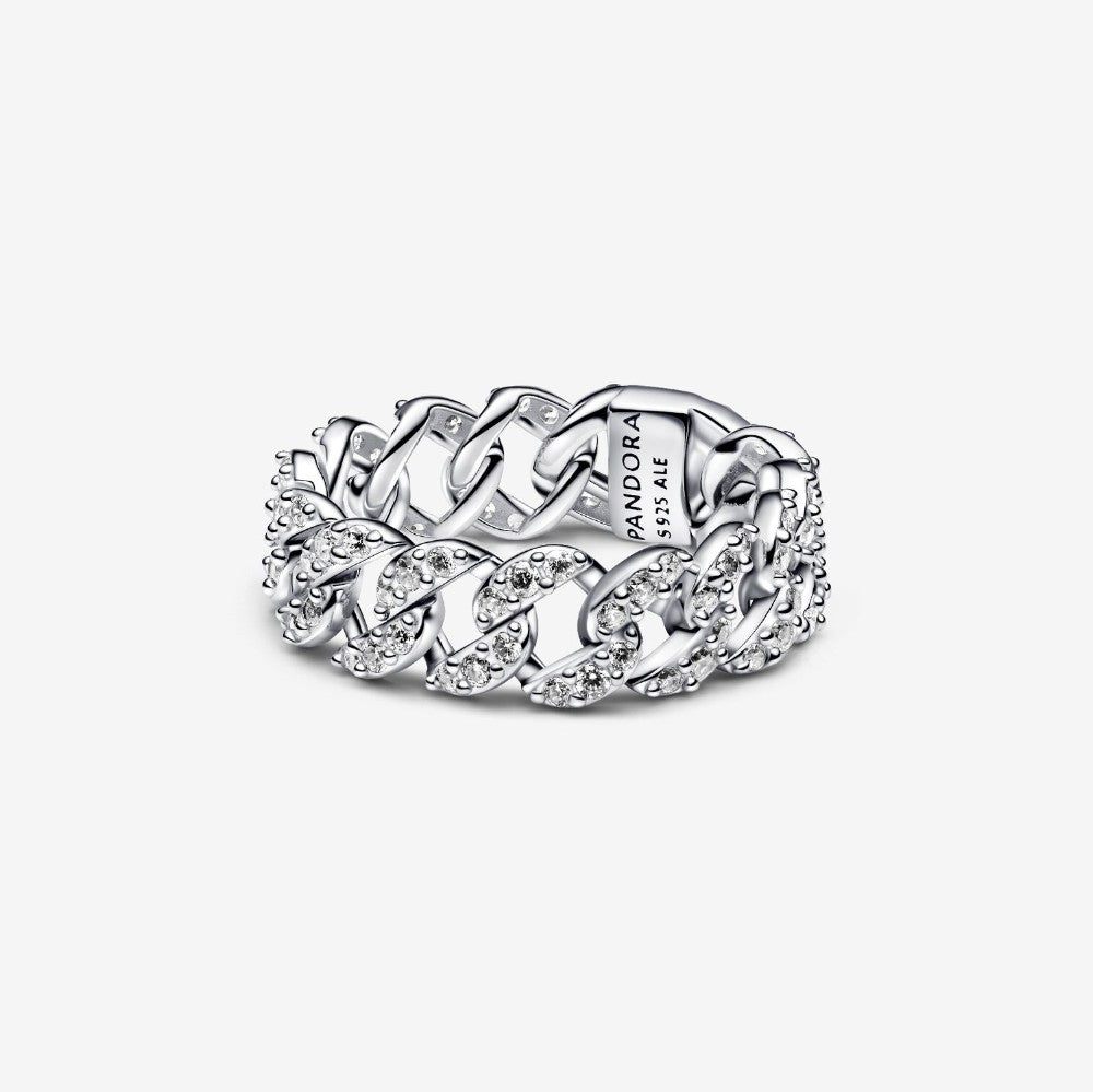 Anello Catena Maglia Cubana Pavè