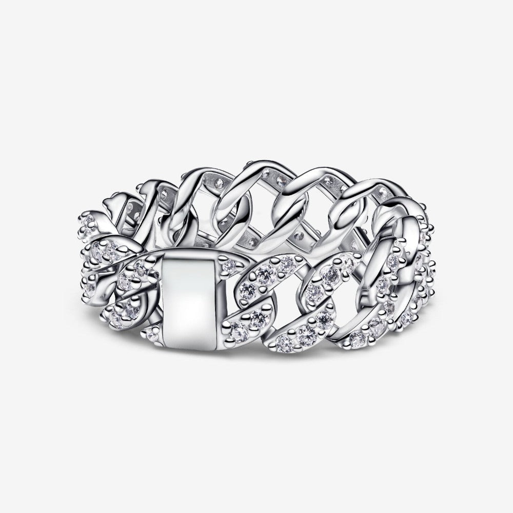 Anello Catena Maglia Cubana Pavè