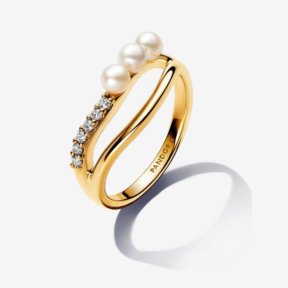 Pandora | Anello Linea Sinuosa con Perle d’Acqua Dolce Coltivate e Pavè