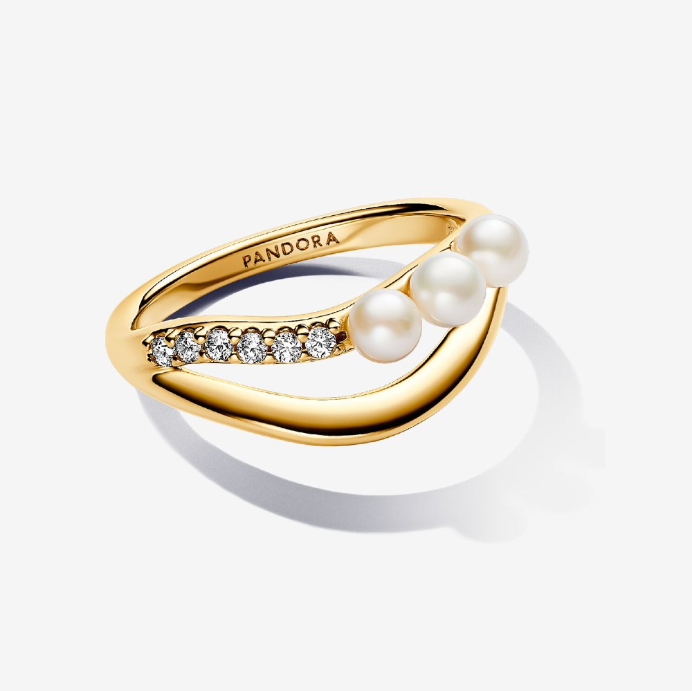 Pandora | Anello Linea Sinuosa con Perle d’Acqua Dolce Coltivate e Pavè