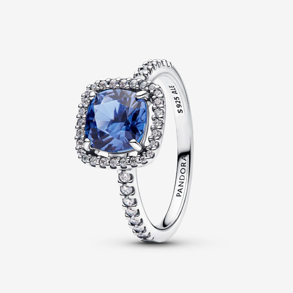 Anello Punto Luce Quadrato Blu Grande