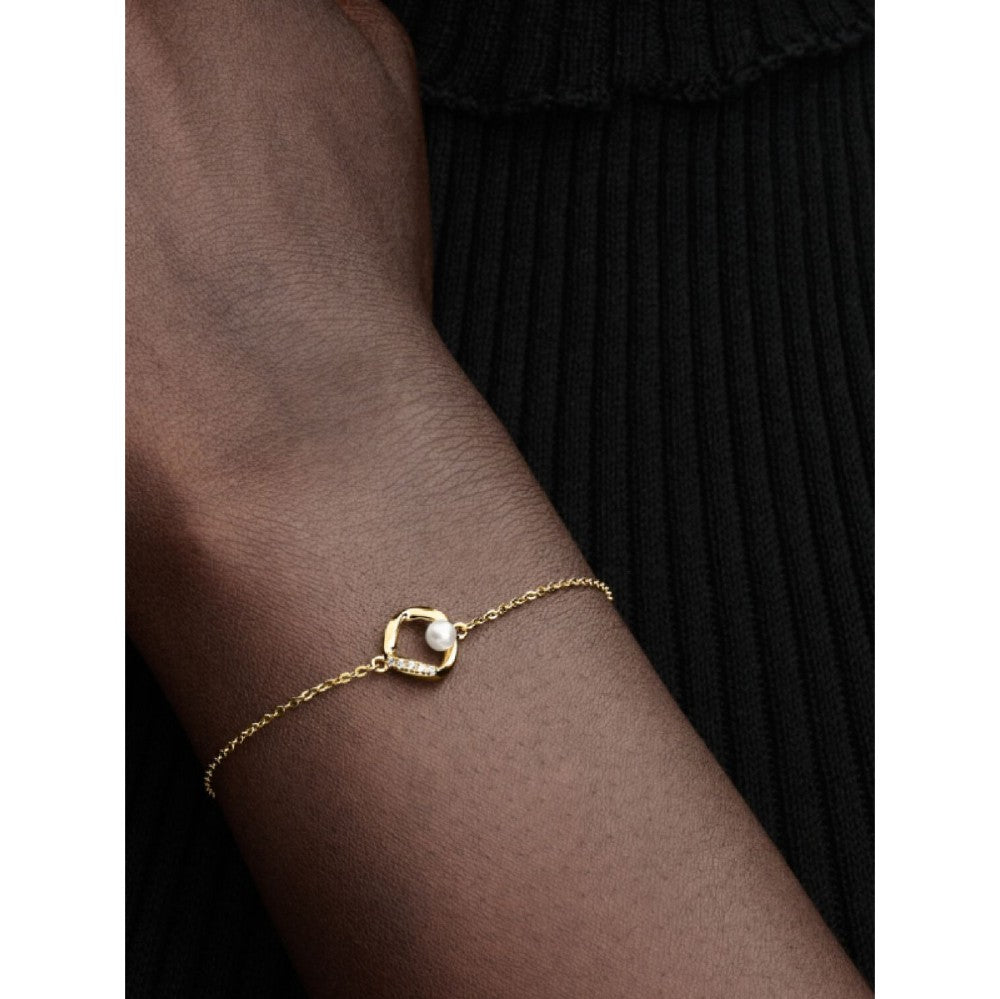 Bracciale Cerchio Linea Sinuosa con Perla d'Acqua Dolce Coltivata e Pavè