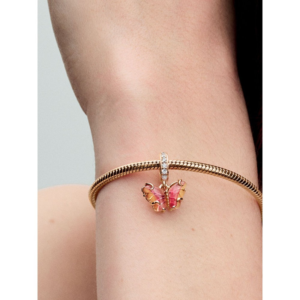 Charm Pendente Farfalla Vetro di Murano Arancione e Rosa