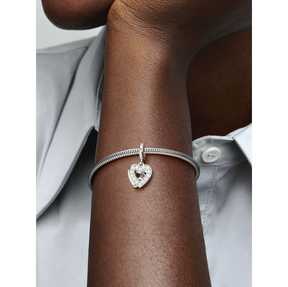 Charm Pendente Doppio Cuore con Perle d’Acqua Dolce Coltivate