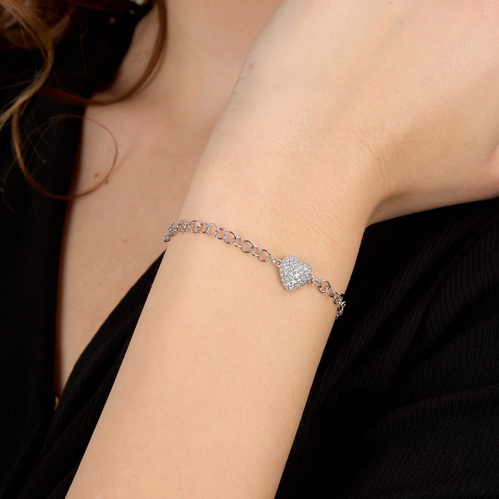 Bracciale Nobile a Catena Cuore in Argento e Zirconi Bianchi – Morellato SAZK05 indossato